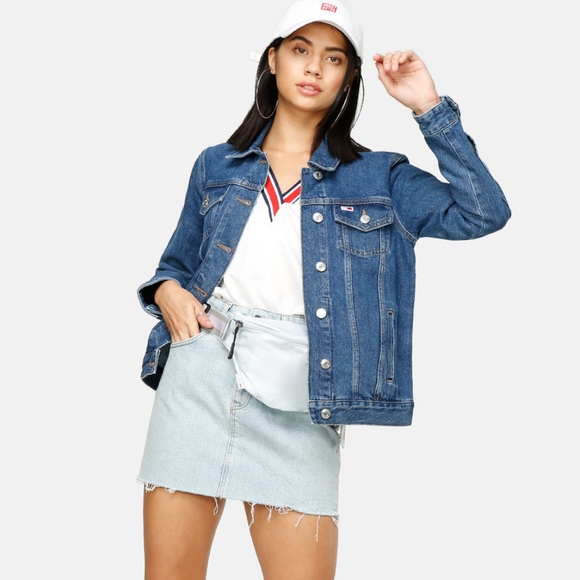 Tommy Hilfiger Women's Drawstring Trucker Jacket Blue Size Small